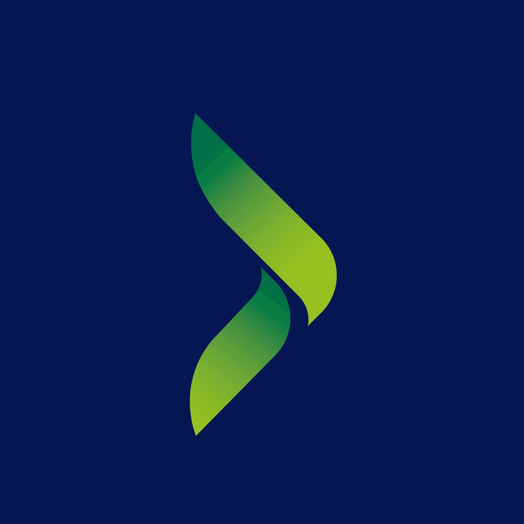 Abstract green gradient curved shape on a dark blue background.